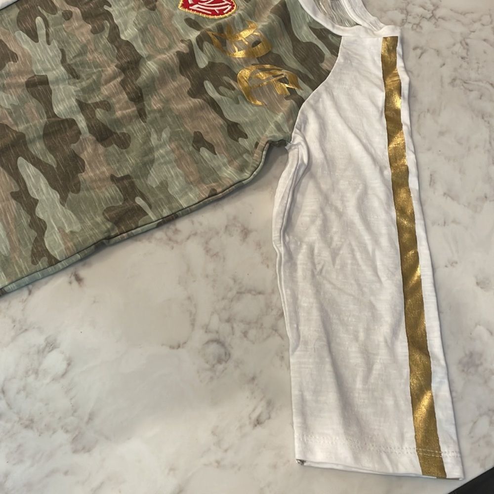 Nwot butter Super Soft Gold, Cream & Camo 3/4 Sleeve tunic top. Size 12/L - Picture 4 of 8